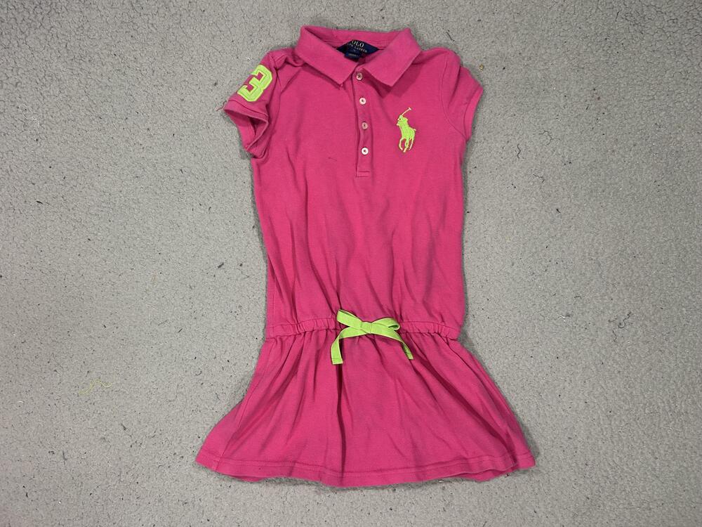 Polo Ralph Lauren Tennis Dress Girls 5 Pink Collared Knit Drop Waist Logo Pony